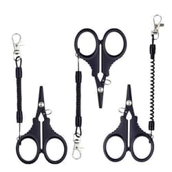 Abvsdu 3 Pieces Fishing Scissors, Stainless Steel Fishing Line Cutter &braided Line Cutter, Cutters with Titanium Coating-Fishing with Hook and Retractable Coil Lanyards Fishing Accessories (Black)