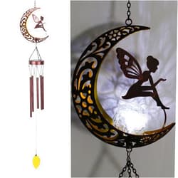 Taman Wind Chime - Fairy Wind Chimes for Outside Moon Solar Lights Indoor Crackle Glass Ball LED Decorative Mobile Memorial Gift, Aluminum Tubes for Home, Outdoor, Yard, Patio,Garden Decor, 43.5