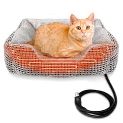 MARUNDA Heated Cats Bed for Indoor Use, Electric Cats Heated Bed Pets Heating Bed for Cats and Small Dogs, Washable Pets Bed with Automatic Heating Pad (23x20x7 Grey)
