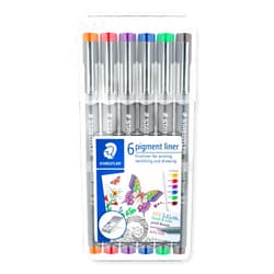 STAEDTLER 30803-SSB6 Pigment Liner Pens - Assorted Colours, 0.3 mm (Set of 6)