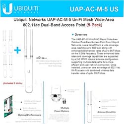 Ubiquiti Networks UAP-AC-M-5 UniFi Mesh Wide-Area 802.11ac Dual-Band Access Point (5-Pack).
