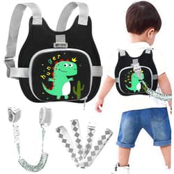 Accmor Toddler Harness Leash+ Anti Lost Wrist Link, Cute Dinosaur Kids Harness with Leash, Collapsible Child Leash Baby Walking Wristband Assistant Strap Belt for Boys