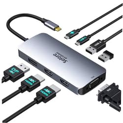 Selore&S-Global USB C Docking Station Dual HDMI Monitor Adapter, Selore USB C Hub 3 Monitors Adapter with Dual HDMI, Displayport, VGA, 100W PD Charging, 2USB A 2.0,USB C 2.0 Ports Adapter for Dell XPS,HP, Lenovo,etc