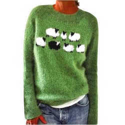 DMOYALA Women's Fair Isle Knitted Sweater Vintage Long Sleeve Boat Neck Retro Lightweight Pullover Top for Fall Winter