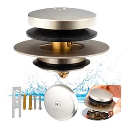 Artiwell Brushed Nickel Universal Tub Drain Tip Toe Tub Conversion Kit Assembly, Artiwell EZ Installation Bathtub Drain Replacement Trim Kit with 1-Hole Overflow Face Plate and Pop-Up Tub Stopper