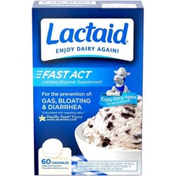 Lactaid Fast Act Lactose Intolerance Relief Chewables with Lactase Enzyme to Prevent Gas, Bloating & Diarrhea Due to LactoseSensitivity,Ideal for Travel&On-the-Go, Vanilla Twist,60 Packs of 1-ct.(5pk)