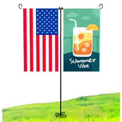 ESTTOP Heavy Duty Garden Flag Holder Stand Metal Iron Stand with 5 Prong Base for Double Flags Suitable for Outside or Garden Patio Yard Decor