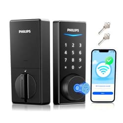 Philips Built-in WiFi Smart Lock, Keyless Entry Door Lock with App, Touchscreen, Fingerprint Door Lock — Compatible with Alexa & Google, Splash-Proof Design, Includes 8 Batteries, Black