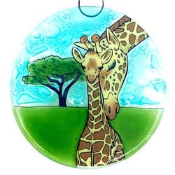 Ruth's Ethical Goods Mama + Baby Giraffe Christmas Tree Ornament - Art Glass Light Catcher