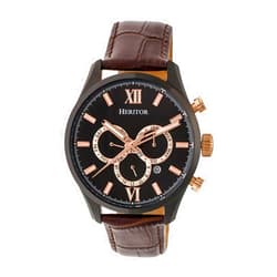 heritor automatic Benedict Leather-Band Watch w/Day/Date - Black/Dark Brown