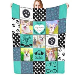 COLORSFORU Custom Blanket with Dog Picture Name Personalized Text Photo Collage Blanket Memorial Gift Loss Dog Sympathy Remembrance Gift for Kids Pet Lover a Grieving Pet Owner Dog Photo