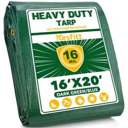 Kesfitt Tarp Heavy Duty Waterproof 16x20FT,16 Mil Thick Tarps Tear&Fade Resistant,UV Resistant,Poly Tarp Cover with Grommets and Reinforced Edges for Outdoor Camping Pools Boat Car(Green/Blue)
