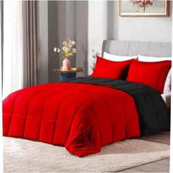 LOVTEX 3PCS Black and Red Comforter Set Queen - Ultra Soft Washed Microfiber Comforter Queen Set - Reversible Down Alternative Red Comforter Queen with 2 Pillow Shams(Red/Black)