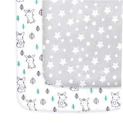 Moonsea Pack and Play Sheets, 2 Pack Mini Crib Sheets, Stretchy Playard Fitted Sheet, Compatible with Graco Pack n Play, Soft and Breathable Material, Stars & Bunny