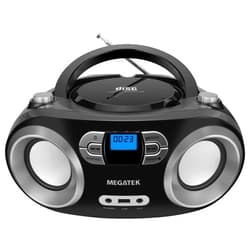 MEGATEK Portable CD Boombox with FM Stereo Radio, Bluetooth, USB Port, and Backlit LCD Display | CD-R/CD-RW/MP3-CD Compatible | AUX Input | Headphone Jack | Programmable CD Player - Black
