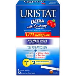 URISTAT Ultra UTI Relief Pack, 1 UTI Test Strip & 12 Pain Relief Tablets (Pack of 3)