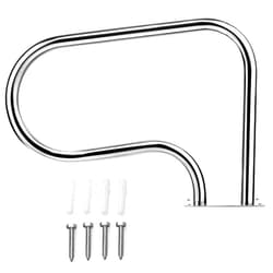 Goplus Pool Handrail, 1PC Stainless Steel Swimming Pool Railings for Inground Pools w/Base Plate, Easy Mount Safety Hand Rail(1 Pack-32''x23'' (LxH))