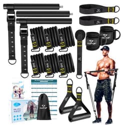 COFOF Pilates Bar Kit with Resistance Bands, Multifunctional Yoga Pilates Bar with Heavy-Duty Metal Adjustment Buckle, Portable Home Gym Pilates Resistance Bar Kit for Women Full Body Workouts