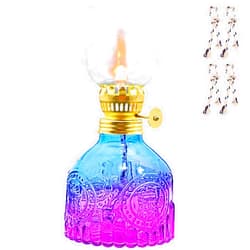 Igtazy Vintage Oil Lamp for Indoor Use,Gradient Color Glass Kerosene Lamp with 4 Wicks,Rustic Hurricane Lantern for Home Emergency,Farmhouse Decor (Purple)