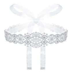 Geyoga Bridal Belt Wedding Dress Belt Rhinestone Wedding Sash for Bride Dress Gowns Crystal Belt with White Organza