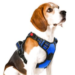 rabbitgoo Dog Harness Medium Sized, No Pull Pet Harness with 3 Buckles, Adjustable Soft Padded Vest with Control Handle, Walking Reflective Pet Vest for Medium Dogs, Blue, M