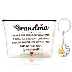 Frienda 2 Pieces Grandma Presents Set, Includes Thanks for Being My Grandma Makeup Bag and Grandma Keychain Jewelry, Portable Travel Cosmetic Pouch for Mother's Day, Birthday Christmas Party Gifts