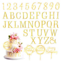 ZEYIYER 40PCS Gold Letters for Cake, Acrylic Cake Topper Letters, A-Z Alphabet and 0-9 Number for Cake Decorating, Happy Birthday Cake Toppers, DIY Personalized Name Cake Toppers for Birthday Party