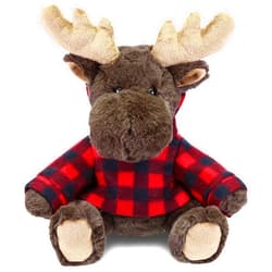 DolliBu Super Soft Moose Stuffed Animal with Plaid Red Hoodie Sweater - Cute Moose Plush Lumberjack Stuffed Toy with Plaid Jacket Animal Hoodie Dress Up for Christmas, Holiday, Winter - 10 Inches