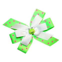 WEBB DIRECT2U WD2U Girls Lime Green & Pink Polka Dotted Frog Grosgrain Hair Bow Alligator Clip