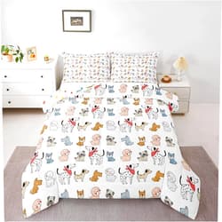 Erosebridal Kids Cute Dogs Comforter Set Twin Cartoon Puppy Pug Bedding Set for Girls Boys Lovely Pet Duvet Insert Animal Theme Quilted Comforter for Animal Lovers Modern 3D Printed Home Bedroom Decor