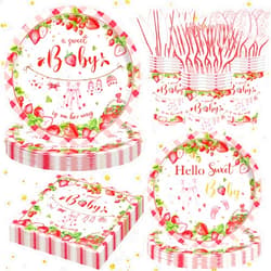 HUIYANFSY 140PCS Strawberry Baby Shower Decorations for Girls Berry Sweet Baby Shower Decorations Birthday Decor Party Supplies Plates Napkins Cups Forks Spoons Tableware Set Serve 20 Guests