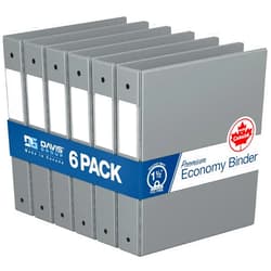 Davis Group Premium Economy 6-Pack 3-Ring Binders for School or Office, Round-Ring Binders, 1.5 Inch, Gray