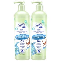 Suave Kids Shampoo and Conditioner 3 in 1 with Kids Body Wash - 100% Natural Coconut Oil, Tear Free Suave Shampoo and Kids Soap, 16.5 Oz (Pack of 2)