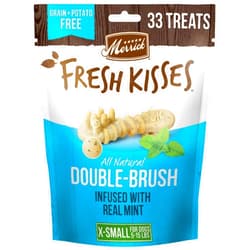 Merrick Fresh Kisses Natural Dental Chews Toothbrush Treat Shape Infused With Real Mint For Tiny Dogs 5-15 Lbs - 33 ct. Bag