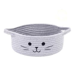 HiChen Small Woven Rope Storage Basket, Cute Cat Toy Basket for Living Room, Baby Basket for Nursery, Gift Basket Empty for Baby Shower, Grey, 9.8 x 4 inches