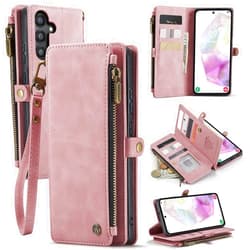 Defencase Compatible with Galaxy A35 5G Case Wallet with RFID Blocking Card Holder for Women Men, PU Leather Magnetic Snap Flip Zipper Strap Wallet Phone Case Fit for Samsung Galaxy A35 5G, Rose Pink
