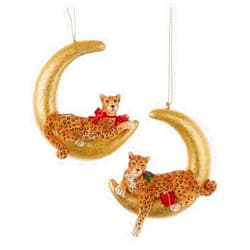 The Bridge Collection 3.5-Inch Resin Leopard on Glittering Moon Christmas Ornaments - Set of 2 Cheetah Rainforest Animal Ornaments