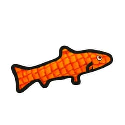 TUFFY - World's Tuffest Soft Dog Toy - Ocean Trout- Orange- Squeakers - Multiple Layers. Made Durable, Strong & Tough. Interactive Play (Tug, Toss & Fetch). Machine Washable & Floats.