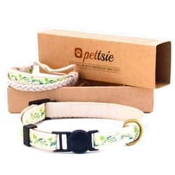 Pettsie Cat Collar Set, Breakaway Safe Buckle, Matching Friendship Bracelet, Pet-Friendly Carton Box for Kitty Lovers, Soft Cotton for Sensitive Skin, Easy Adjustable 7.5-11.5 Inches, Green