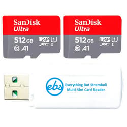 SanDisk Ultra 512GB MicroSDXC UHS-I Memory Card Class 10 (Bulk Two Pack) Bundle with (1) Everything But Stromboli MicroSD & SD Memory Card Reader