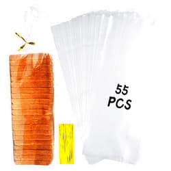 NIUBIER Bread Bags For Homemade Bread, 55 Pack Clear Bread Bags And 100 Ties, Reusable Bread Loaf Bags, Plastic Bread Bags For Home Bakers And Bakery Owners