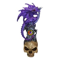Ebros Gift Ebros Purple Spyro Midnight Dragon Perching On Half Cranium Alien Skull with Gemstone Oracle Figurine Myth & Legends Dungeons Dragons Collectible Statue Home Decor