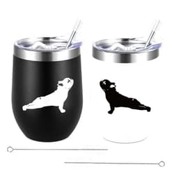Lifecapido Dog Lover Gifts, French Bulldog Silhouette Insulated Wine Tumbler Set of 2, French Bulldog Gifts for Women Men, Christmas Birthday Gifts for Dog Mom Dad Dog Lovers (12oz, Black&White)