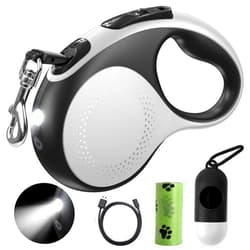 Douexio Retractable Dog Leash with Led Light, Douexio 16ft Rechargeable Walking Dog Leash for Small Medium Dogs Up to 66 lbs,360° Tangle-Free, One-Button Control, High Strength Hook