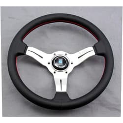 Nardi Steering Wheel - Deep Corn - 330mm (12.99 inches) - Black Perforated Leather with Red Stitching - White Anodized Spokes - Classic Horn Button - Part # 6069.33.1093