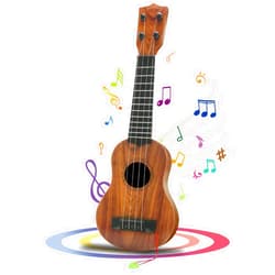 QDH Kids Toy Ukulele, Kids Guitar Musical Toy,17 Inch 4 Steel Strings, with Pick, Kids Play Early Educational Learning Musical Instrument Gift for Preschool Children, Ages 3-6(Wooden Color) (17inch)
