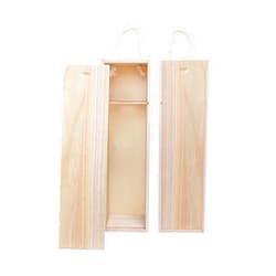 Cregugua 2-Pack Wooden Wine Box Single Bottle Natural Wood Case with Twine Handle for Crafts Gifts