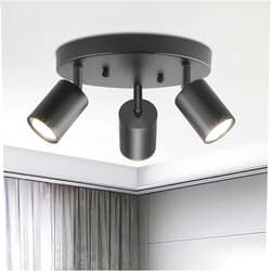 Ketom 3-Light Ceiling Spotlight Fixture, Adjustable Round Spot Lights GU10 Flush Mount Track Fixture Wall Lamp Directional for Kitchen, Bedroom, Office, Picture Wall, Hallway, Bar
