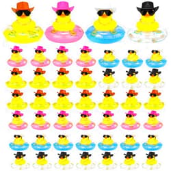 Sosation Cowboy Rubber Duck Bulk Mini Car Yellow Duckies Bath Toys Party Favor with Mini Hat Swim Circle Necklace Sunglasses Car Ornaments for Summer Birthday Swimming Supplies(12 P, Novel Style)
