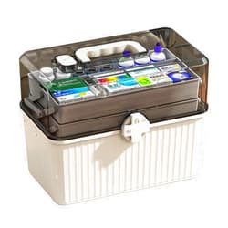 Generic 1 Piece Portable Medicine Box, Large Capacity Multi-Layer Storage Box, dustproof Sorting Box with lid, Household Portable Storage Box with Handle, can Store Medicines, Sundries (White, Extra Large)